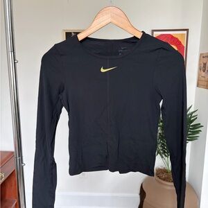 Nike Women's Black Long Sleeve Tee with Gold Logo